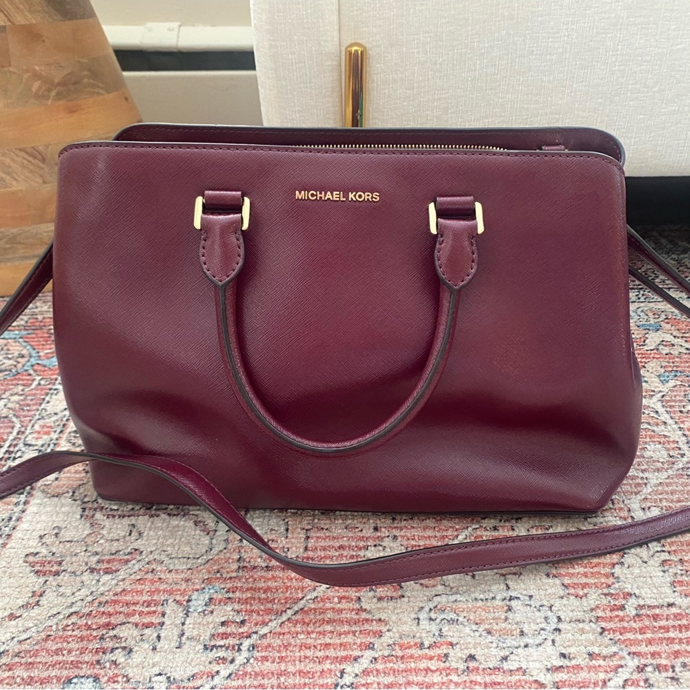 Michael Kors Selma Saffiano leather Medium crossbody in oxblood with dust bag